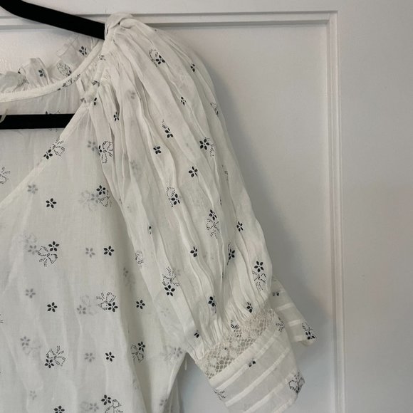 LoveShackFancy Azura Mini Dress White Deep V-neck Puff Sleeves Ruffled Skirt - Picture 10 of 13